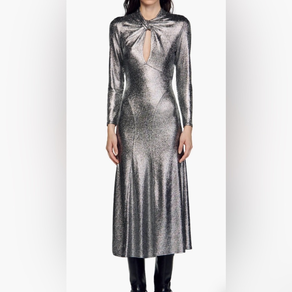 NWOT Sandro Hanna Metallic Long Sleeve Midi Dress